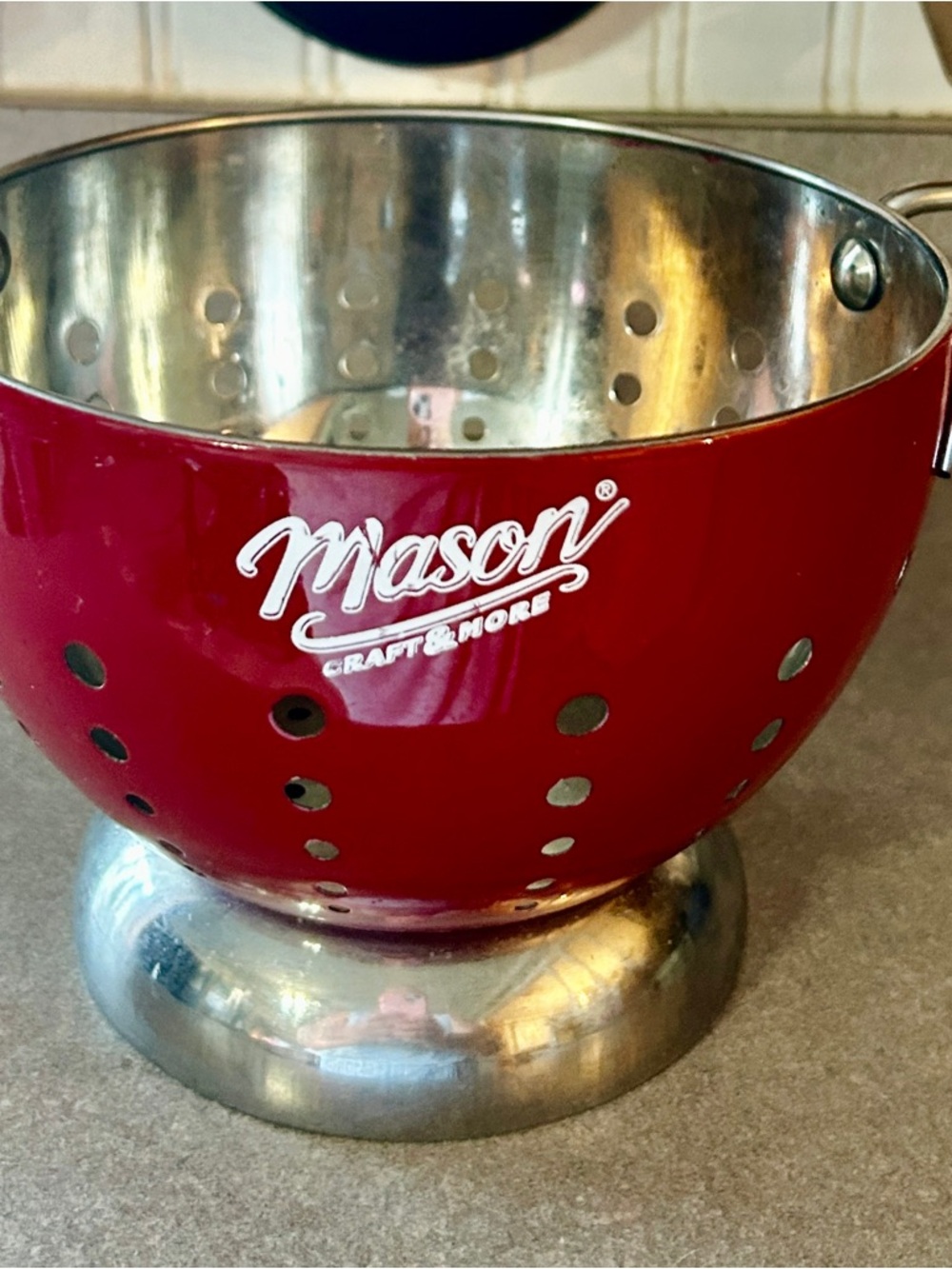 Mason Red Metal Colander with Stainless Base